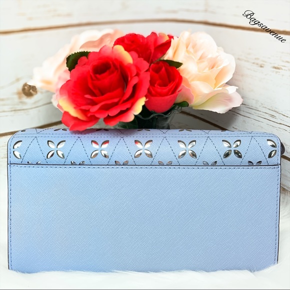 Michael Kors Tina pale blue silver floral clutch - Picture 3 of 7